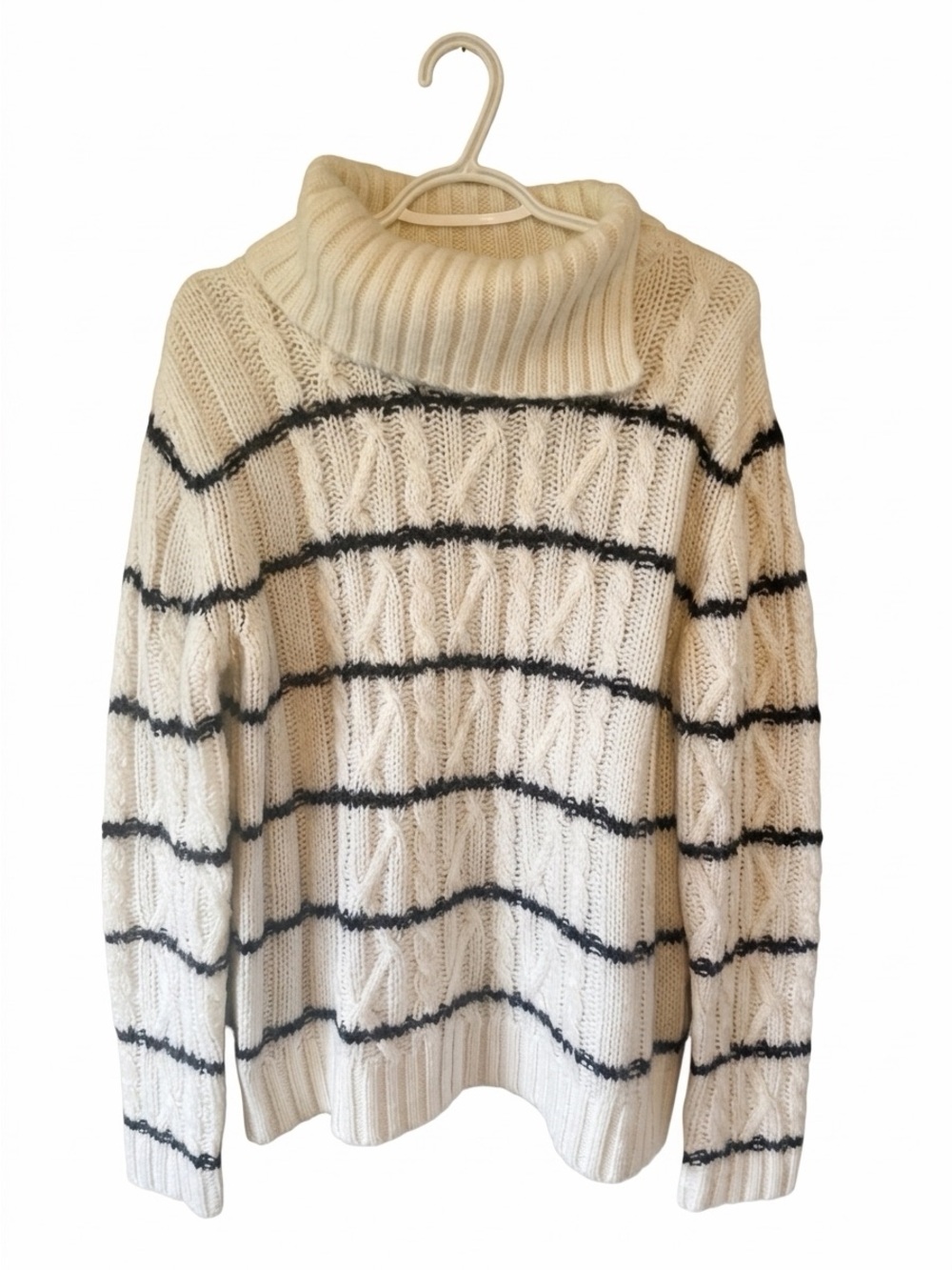 Saint Laurent Cream Turtleneck Sweater with Black Stripes Mohair Size Med
